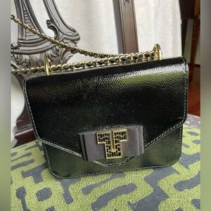 Tory Burch Small Evening Bag, Black, Pebbled, Shiny, NWT